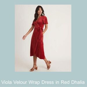 Marine Layer Red Velour Wrap Midi Dress